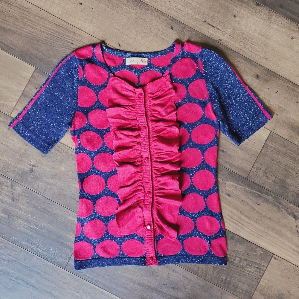 Alannah Hill Pink Spot Ruffle Cardigan Top